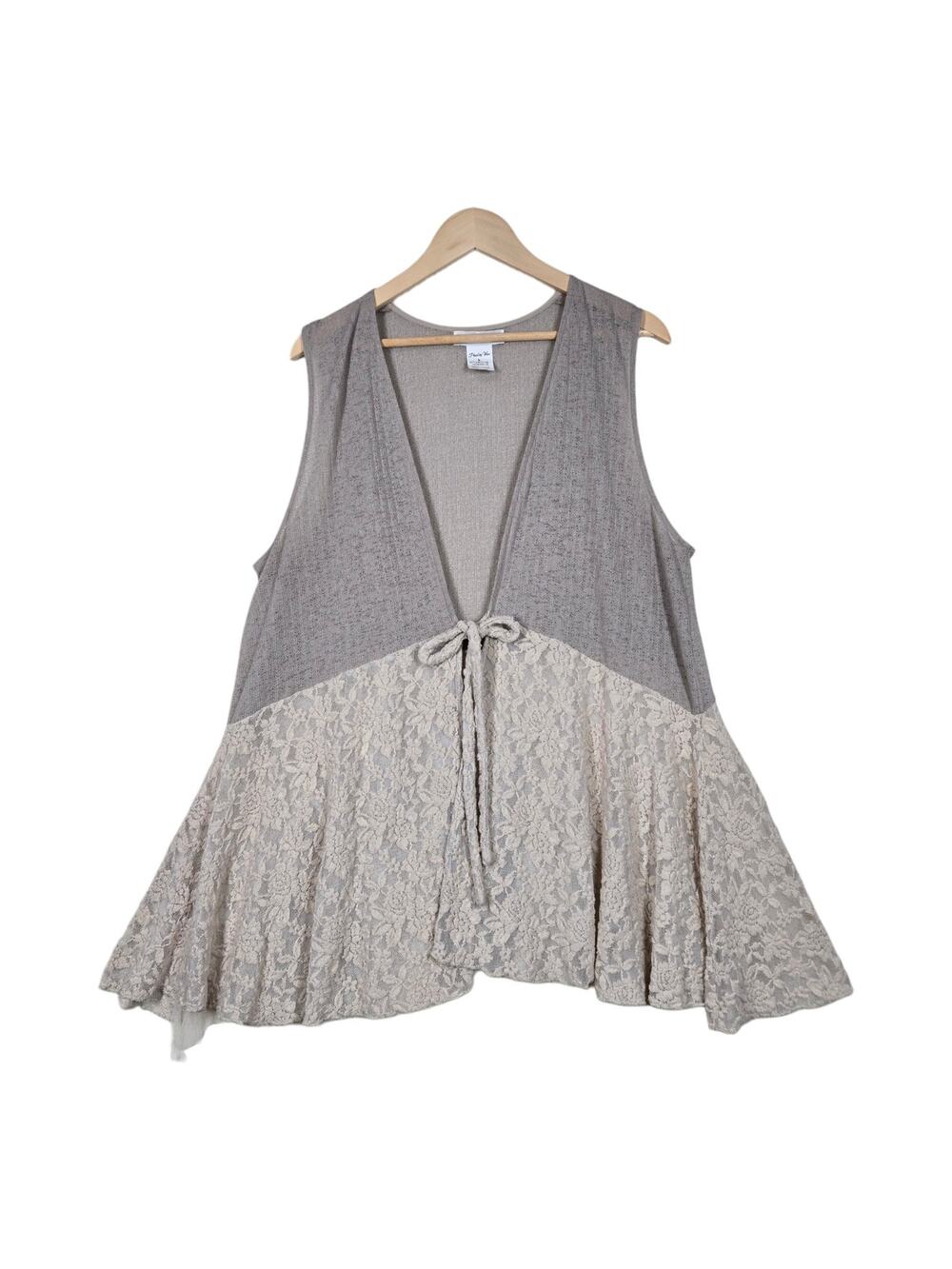 Paisley Vine Lace Cardigan Vest sz L Taupe Cream Fairycore Boho Coastal Cowgirl